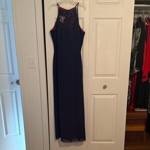 Scott McClintock Navy and Burgundy Embroidered Maxi Dress